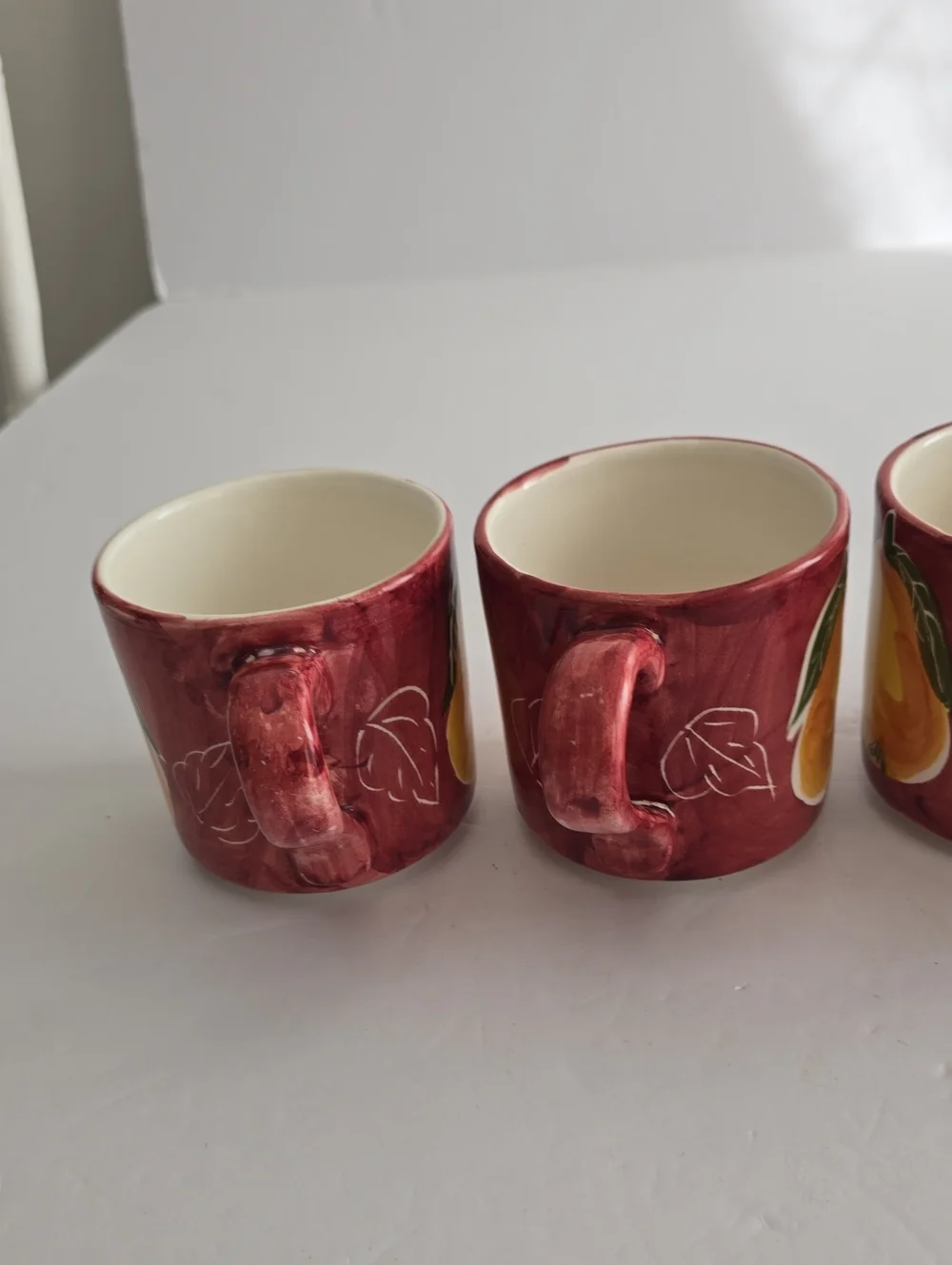 Vintage Pottery Barn Set Of 4 Pear Ceramic Coffee Mugs Handpainted Mexico